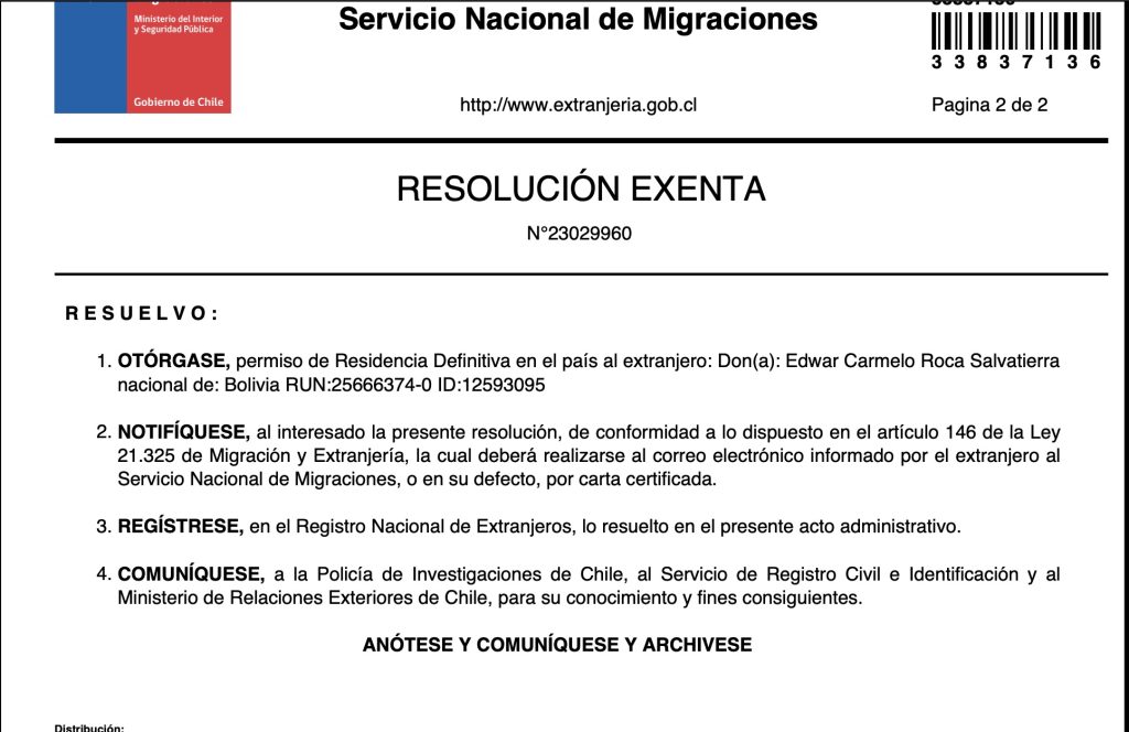 resolución permanencia definitiva de edwar