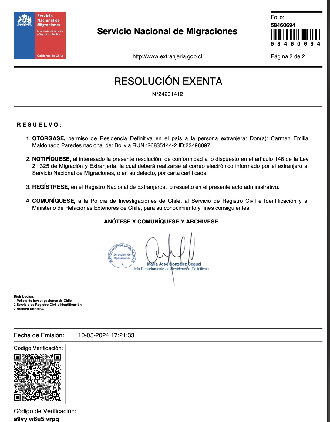 residencia definitiva de Carmen Maldonado